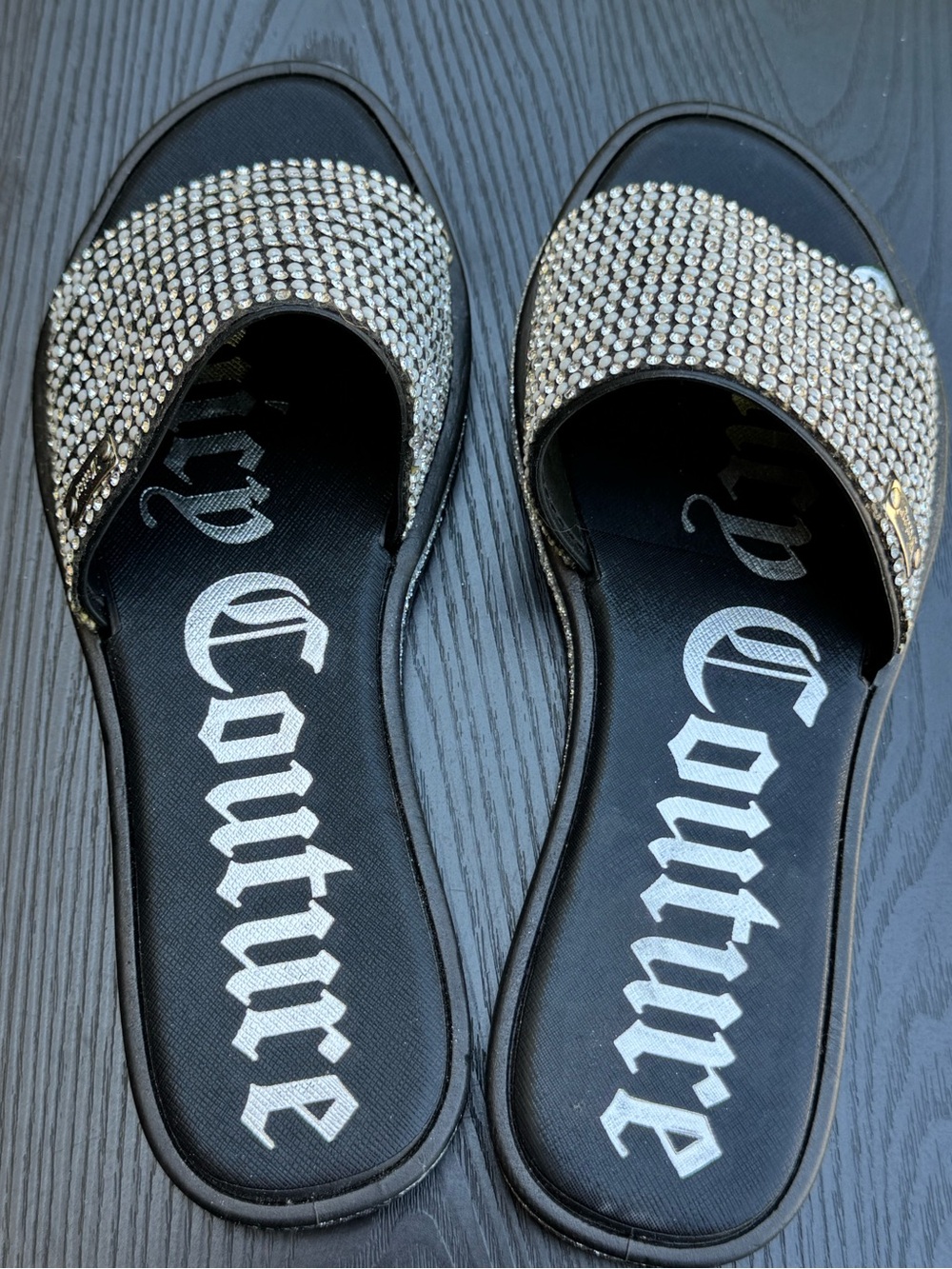 Women’s Juicy Couture Black Rhinestone Slide Sandals - Picture 4 of 5
